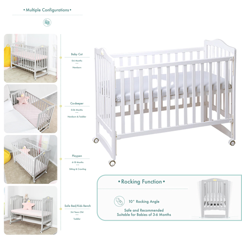 Baby Cot | Palette Box Sweet Dreams 7-in-1 Convertible Baby Cot (with Rocking Function!) Without Delivery & Installation